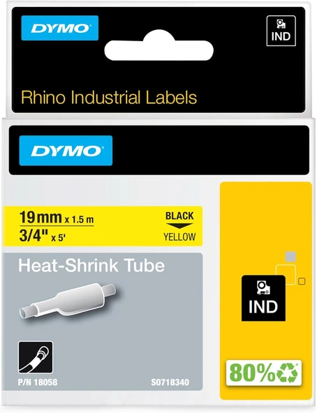 Dymo Rhinopro, Isıyla Küçülen Şerit (19 Mm X 1.5 Mt), Sarı/Siyah - 18058 ürün görseli 1