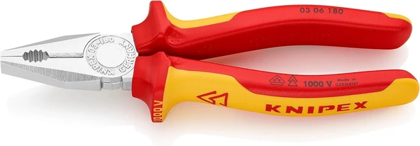 Knipex Kombine Pense, Krom Kaplama, Çok Bileşenli Manşonlarla Izole Edilmiş, Vde-Testli 180 Mm 03 06 ürün görseli 1