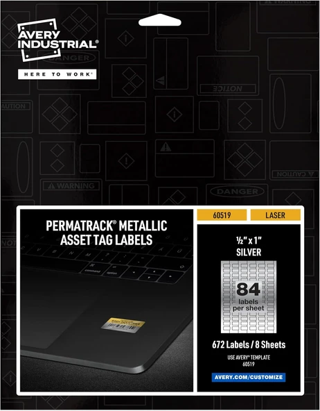 Avery Metalik Varlık Etiket Etiketleri, 1/2 "X 1", Lazer Yazdırılabilir Etiketler, 672 Su Geçirmez E ürün görseli 1