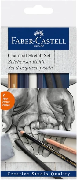 Faber-Castell Kömür Sketch Seti, 7 Parça, Kara Kalem Çizim Ve Eskiz İçin, Yüksek Kalite, Silgi Ve Ka ürün görseli 1