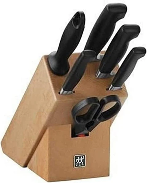 Zwilling Four Star 7 Parça Blok Bıçak Seti Doğal Ahşap Bloklu, Paslanmaz Çelik Ve Ahşap, Siyah ürün görseli 1