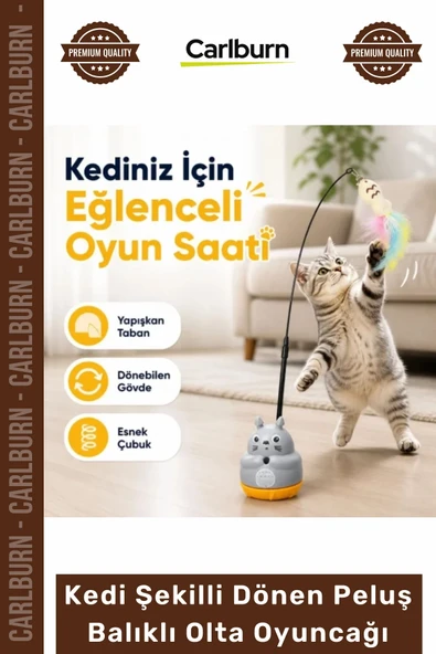 Özel Üretim İnteraktif 360 Dönen Yapışkanlı Eğitici Kedi Şekilli Dönen Peluş Balıklı Olta Oyuncağı ürün görseli 1