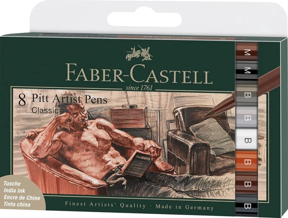 Faber-Castell Pitt Artist Pen Çizim Kalemi Fırça Uç Classic Academy 8'Li ürün görseli 1