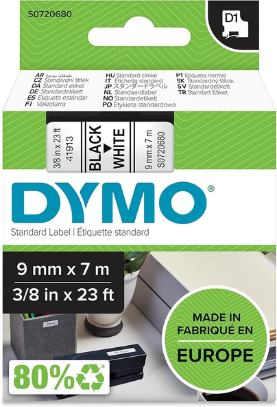 Dymo S0720680, D1 Yedek Şerit (9 Mm X 7 Mt), Beyaz/Siyah (40913) ürün görseli 1