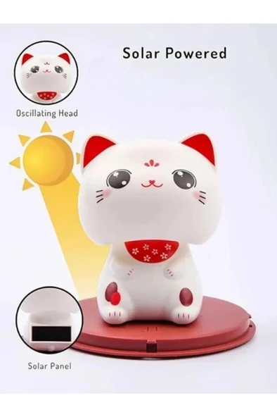 9 cm Güneş Enerjili Solar Kafa Sallayan Kedi Figür Şans Kedisi Neko Araba Masaüstü Hediyelik Süsü ürün görseli 1