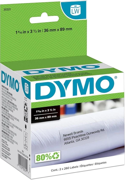 Dymo Labelwriter Etiket Yazıcıları Için Lw Büyük Posta Adresi Etiketleri, Beyaz, 1-4/10'' X 3-1/2'', ürün görseli 1