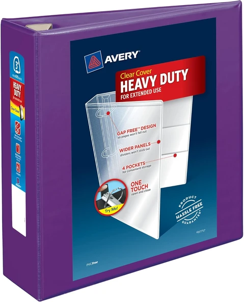 Avery Heavy-Duty View 3 Halkalı Klasör, 3 Inç One Touch Ezd Halkalar, 1 Lila Ciltleme (79810) ürün görseli 1