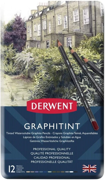 Derwent Graphıtınt Serisi Renkli Grafit Kalem Seti - 12 Renk Metal Kutu ürün görseli 1
