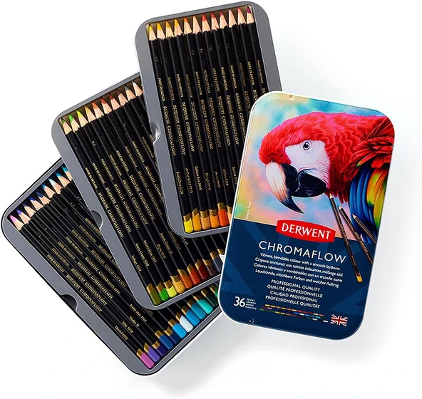 Derwent Chromaflow Renkli Kalem, 36'Lı Set, Metal Kutuda, 3,5 Mm Uç Kalınlığı, Yumuşak Dokulu Karışt ürün görseli 1