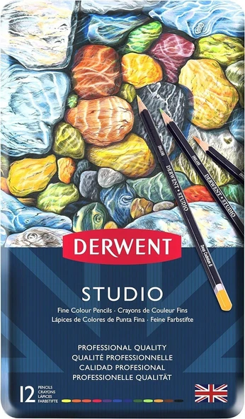 Derwent Studıo Serisi Kuru Kalem Seti - 12 Renk Metal Kutulu ürün görseli 1
