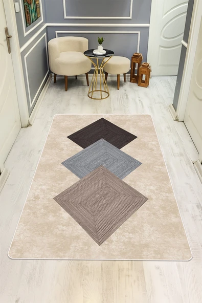 Modern Desenli Dijital Baskı Kaymaz Taban Halı H0952 RENKLİ 140 X 200 ürün görseli 1
