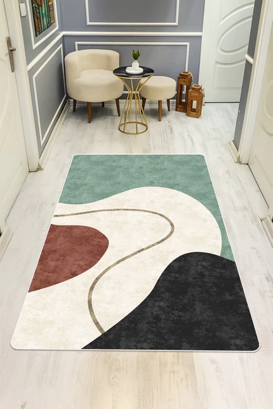 Modern Desenli Dijital Baskı Kaymaz Taban Halı H0923 RENKLİ 80 X 300 ürün görseli 1