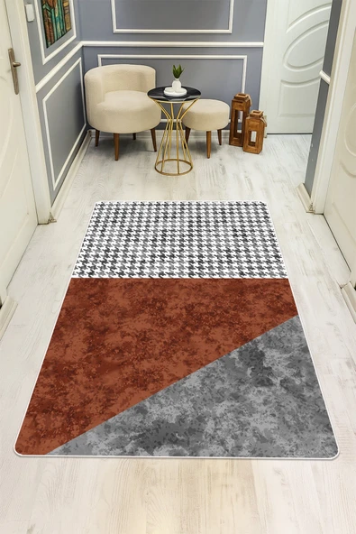Modern Desenli Dijital Baskı Kaymaz Taban Halı H0892 RENKLİ 80 X 200 ürün görseli 1
