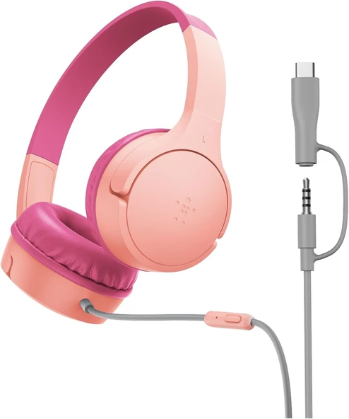 Belkin Soundform Mini Kids Kablolu Kulaklık (Pembe) – Usb-C + 3,5 Mm Adaptör, Dahili Mikrofon, 85 Db ürün görseli 1