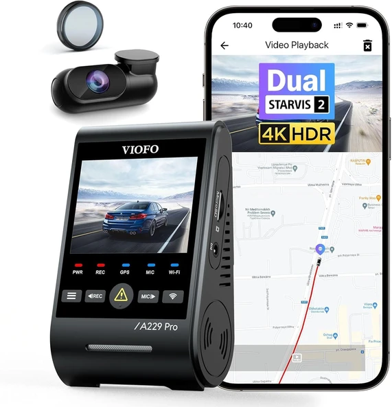 Viofo A229 Pro 2 Kameralı Ön + Arka Dual Çift Kameralı Starvis 2 Imx678 Imx675 4K + 2K Hdr Wifi Gps ürün görseli 1