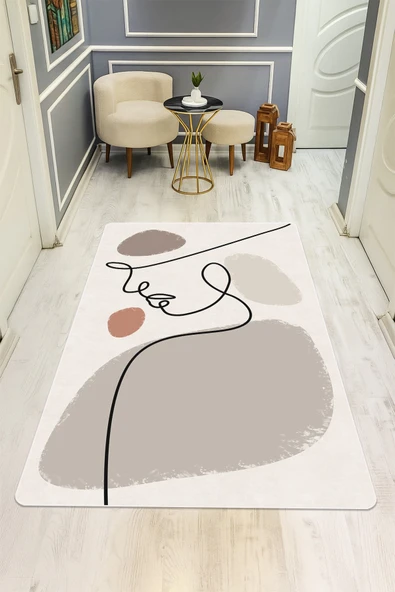 Modern Desenli Dijital Baskı Kaymaz Taban Halı H0896 RENKLİ 80 X 150 ürün görseli 1