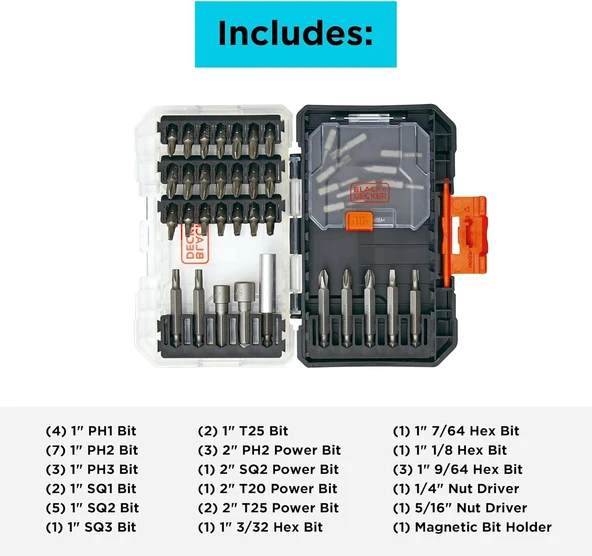 Black+Decker Si̇yah + Decker Tornavida Ucu Seti, 40 Parça (Bdast40Setff) - Resim 5