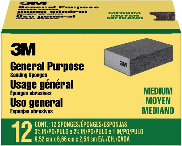 3M Zımpara Süngeri, 3 3/4 "X 2 5/8", Orta, 12'Li Paket ürün görseli 1