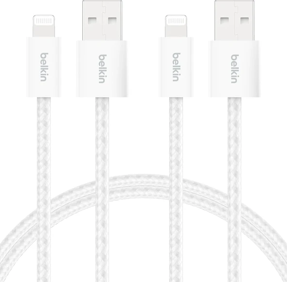 Belkin 2'Li Örgülü Usb-A - Lightning Kablo 1,5 M, Yumuşak, Esnek Ve Hızlı Şarj Kablosu, Iphone 14 Ve ürün görseli 1