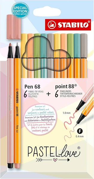Stabilo Point 88 & Pen 68 Pastellove - İnce Keçe Uçlu Kalem Ve Keçe Uçlu Boya Kalemi - 12'Li Paket - ürün görseli 1
