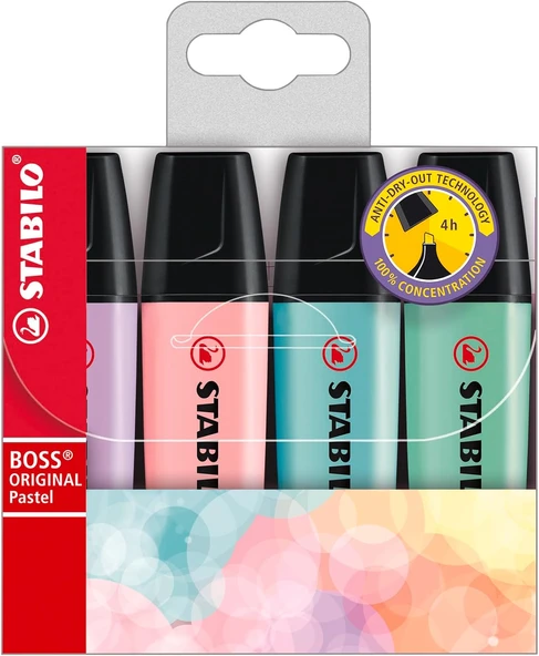 Stabilo Boss Original Pastel- Marker İşaretleme Kalemi, 2 Mm Ve 5 Mm Uç, 4Lü Paket (4 Adet X 1 Paket ürün görseli 1