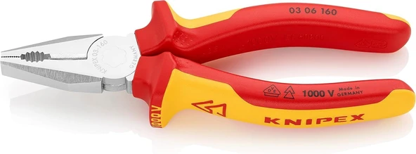 Knipex Kombine Pense, Krom Kaplama, Çok Bileşenli Manşonlarla Izole Edilmiş, Vde-Testli 160 Mm 03 06 ürün görseli 1