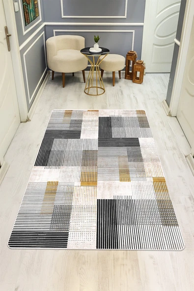 Modern Desenli Dijital Baskı Kaymaz Taban Halı H0936 RENKLİ 140 X 200 ürün görseli 1