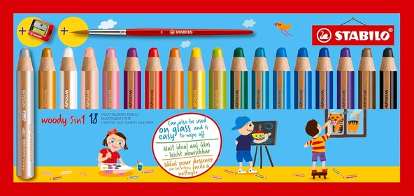 Stabilo Woody 3'Ü 1 Arada - Çok Özellikli Kalem - 18'Li Paket - Çeşitli Renkler + Kalemtıraş Ve Boya ürün görseli 1
