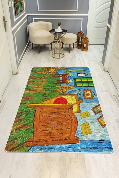 Modern Desenli Dijital Baskı Kaymaz Taban Halı H0738 RENKLİ 120 X 180 ürün görseli 1