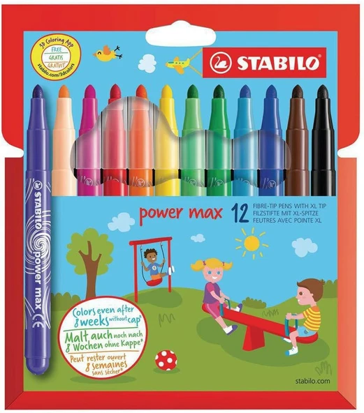 Stabilo Power Max - Keçe Uçlu Boya Kalemi - 12'Li Kutu - Çeşitli Renkler ürün görseli 1