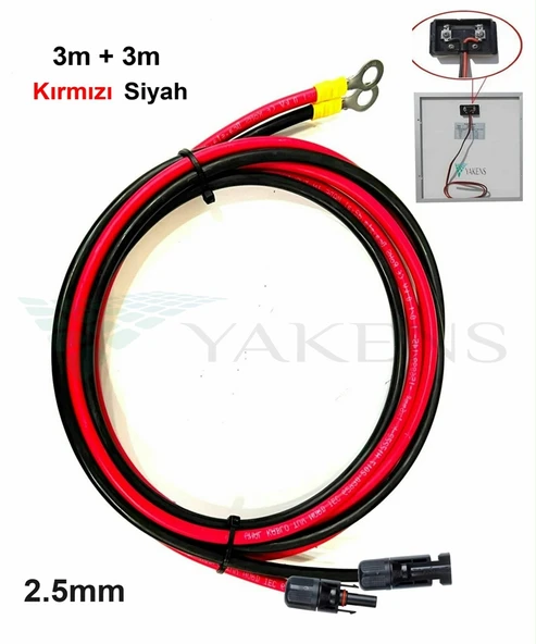 2.5mm (3m+3m) Güneş Paneli Arkası Kutu Uyumlu MC4 ve Halka Soketli Solar Panel Bağlantı Kablo Seti Siyah Kırmızı ürün görseli 1