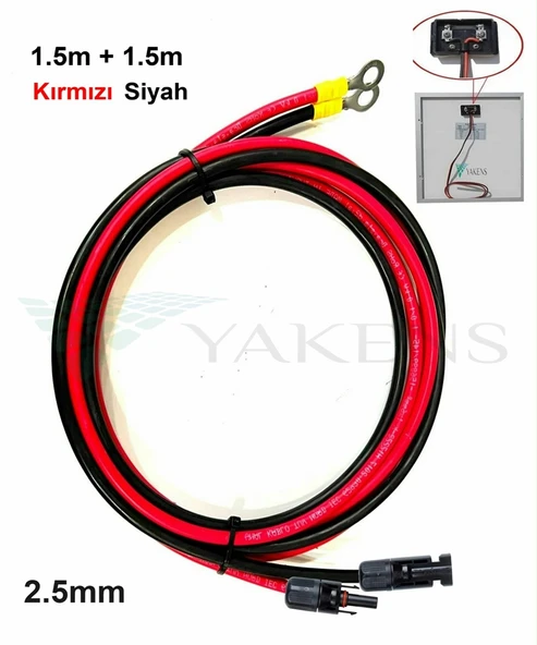 2.5mm (1.5m+1.5m) Güneş Paneli Arkası Kutu Uyumlu MC4 ve Halka Soketli Solar Panel Bağlantı Kablo Seti Siyah Kırmızı ürün görseli 1