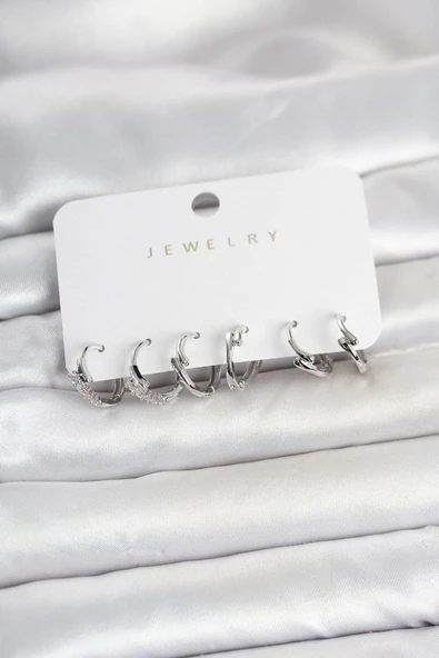 Pirinç Gümüş Renk Botega Model Kadın Küpe Seti ürün görseli 1