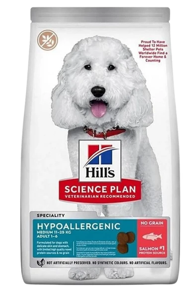 Hills hypoallergenic medium adult 12kg tahılsız somonlu orta ırk yetişkin köpek maması ürün görseli 1