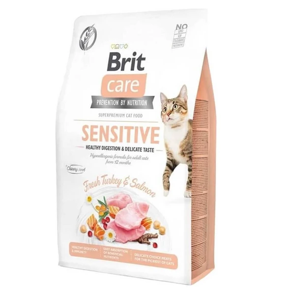 Brit care tahılsız sensitive kedi 2kg somonlu hindili kedi maması sindirim ürün görseli 1