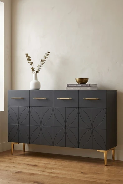 KA1234AG ELİZ Konsol ve Tv Sehpası Antrasit-Gold 120cm ürün görseli 1