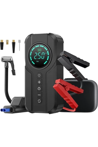 Volemi Vm-726 4'ü 1 Arada Taşınabilir Şarjlı Akü Takviye Cihazı Ve Lastik Şişirme Pompası (10000mah Powerba ürün görseli 1