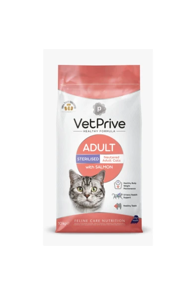 VetPrive Vet Prive Sterilised Somonlu Yetişkin Kısırlaştırılmış Kedi Maması 10 Kg ürün görseli 1