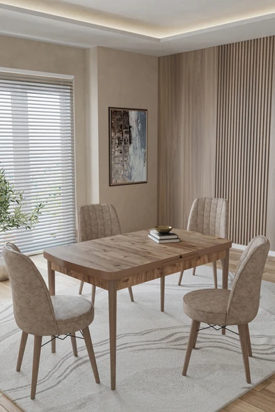 TOCE HOME Maslen Serisi 80X130 Açılır Masa Yemek Odası Takımı, Mutfak Takımı 4 Adet Sandalye Kahverengi 80 x 130 ürün görseli 1