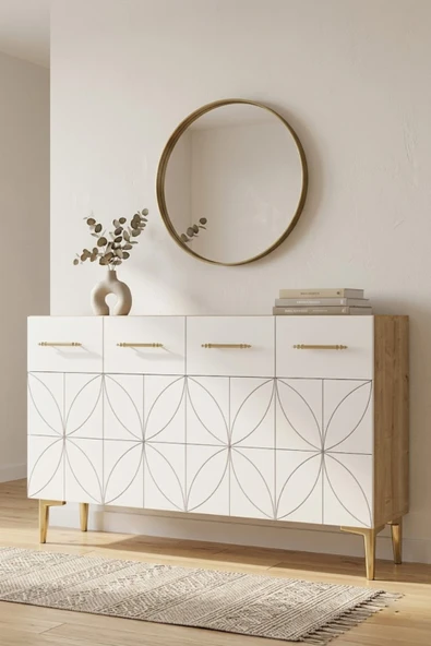 KA1234DBG ELİZ Konsol ve Tv Sehpası Safirmeşe-Beyaz-Gold 120cm ürün görseli 1