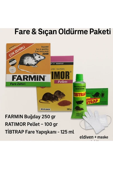Defonat Ekonomik Fare & Sıçan Öldürme Paketi – Farmin Buğday Yem + Ratimor Pellet + Tibtrap Yapışkan Tuzak ürün görseli 1