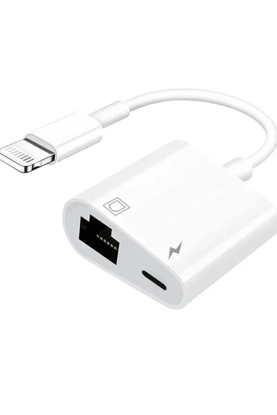 Bastore Lightning to Ethernet Adaptör, RJ45 Ethernet Portu ve Lightning Şarj Girişli, iPhone ve iPad ile Uyumlu, Beyaz, 12 cm ürün görseli 1