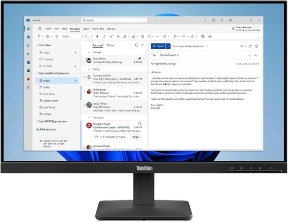Lenovo ThinkVision 23.8" 64B5KAT1TK 4 ms 100 Hz Full HD IPS Monitör ürün görseli 1