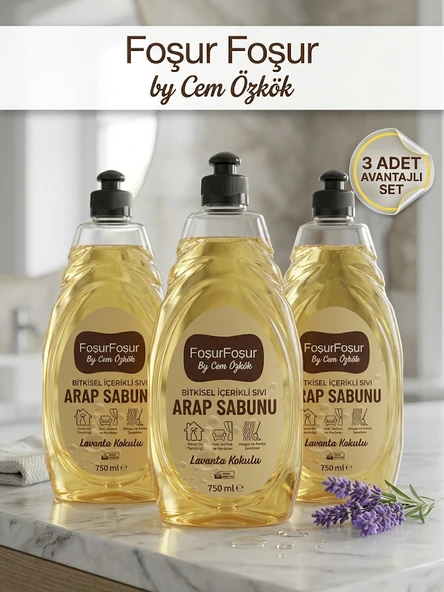 FoşurFoşur By Cem Özkök Lavanta Kokulu Bitkisel Sıvı Arap Sabunu 750 ml 3 Adet (Sls-Paraben içermez) ürün görseli 1