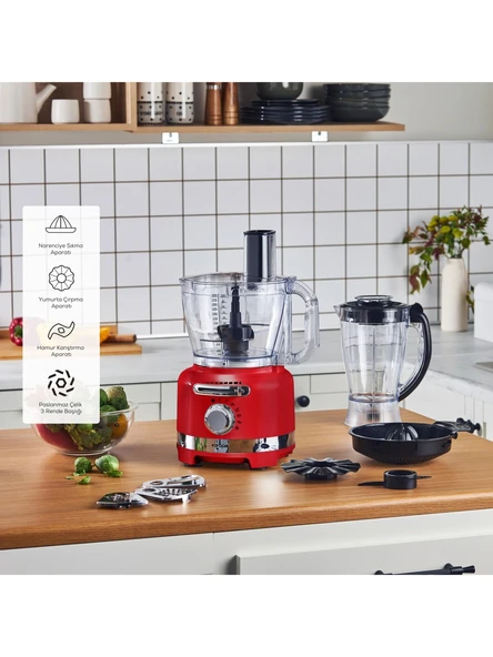 Karaca Multiblend Artisan Retro Metalic Red 1000 W Mutfak Robotu ürün görseli 1