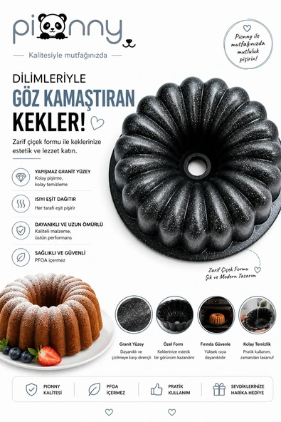 Pionny Granit Sık Dilimli Kek Kalıbı Siyah ürün görseli 1