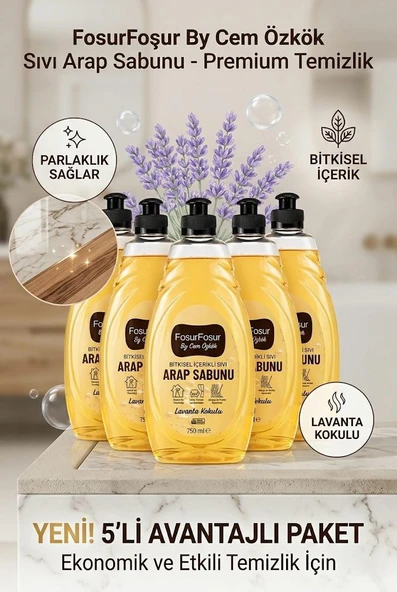 FoşurFoşur By Cem Özkök Lavanta Kokulu Bitkisel Sıvı Arap Sabunu 750 ml 5 Adet (Sls-Paraben içermez) ürün görseli 1