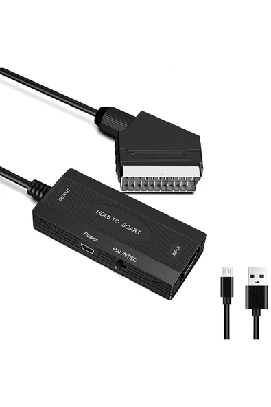 Bastore Hdmi To Scart 1080p Hd AV Video Çevirici Dönüştürücü Adaptör Kablo Güç Girişli Tv Kablosu ürün görseli 1