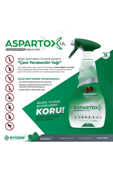 BİYODEM KİMYA Aspartox 400 ml Kullanıma Hazır Haşere Ilacı 7 Farklı Haşereye Etkili %100 Güvenli Formülasyon ürün görseli 1