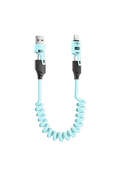 Bastore USB Type C Lightning 4'ü 1 Arada 65W PD Hızlı Şarj Data Kablosu 1.5m Spiral Çevirici ürün görseli 1